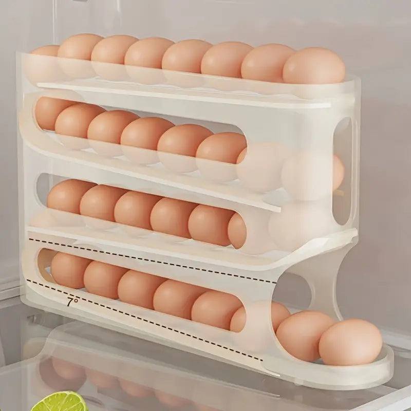 Large capacity rolling egg dispenser for fridge organization