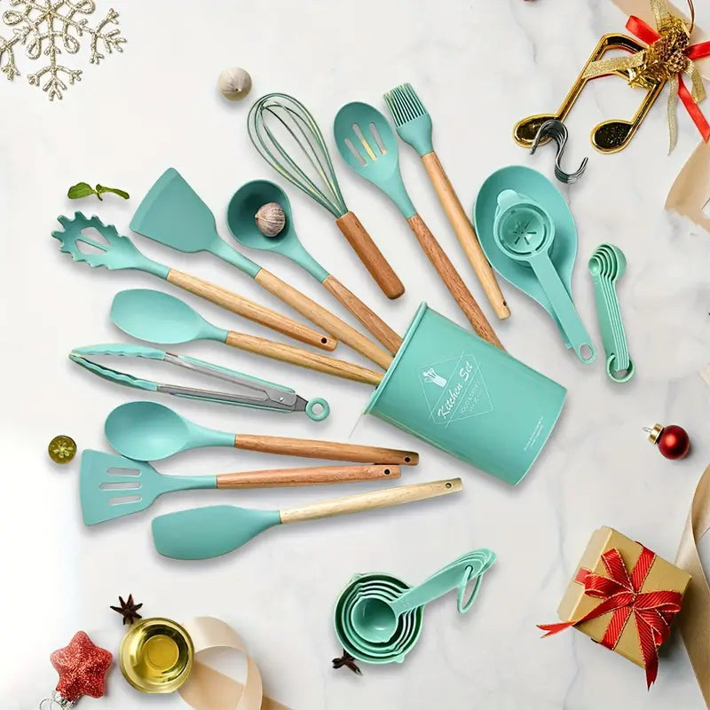 Silicone kitchen utensil set with BPA-free non-stick tools