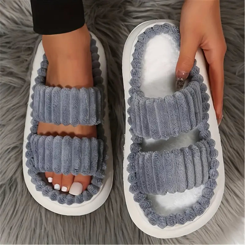 Soft plush double-strap slippers for cozy indoor comfort