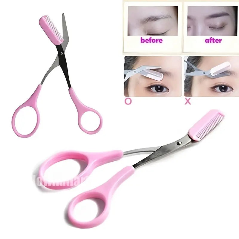 Eyebrow trimmer scissor with comb for precise facial hair grooming