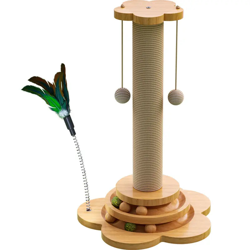 Premium Solid Wood Cat Scratching Post Turntable