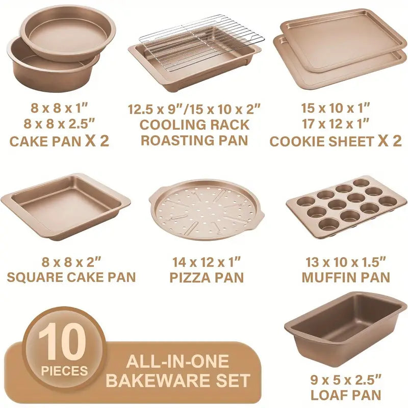 HONGBAKE 10-piece nonstick bakeware set with carbon steel pans