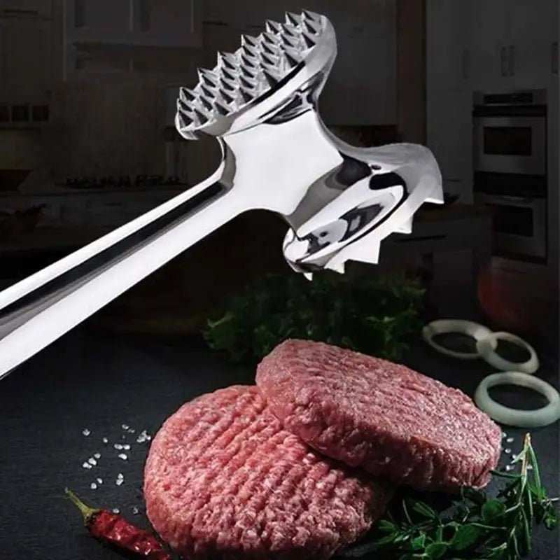 Dual-sided meat tenderizer hammer with ergonomic handl