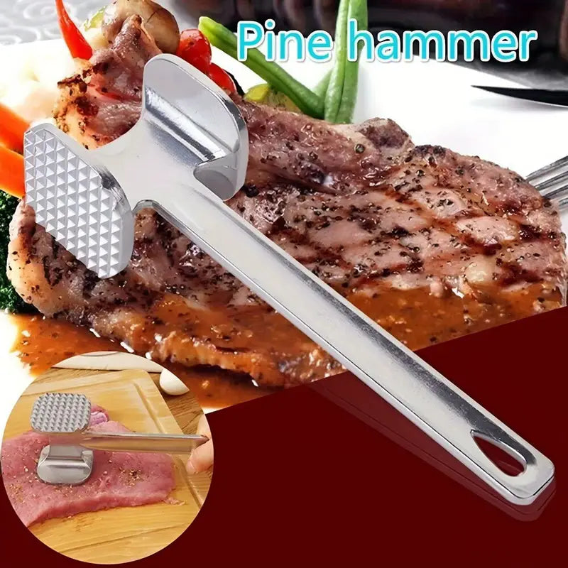 Dual-sided meat tenderizer hammer with ergonomic handl