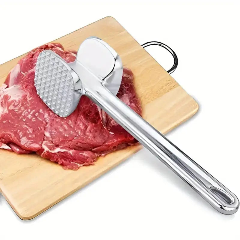 Dual-sided meat tenderizer hammer with ergonomic handl