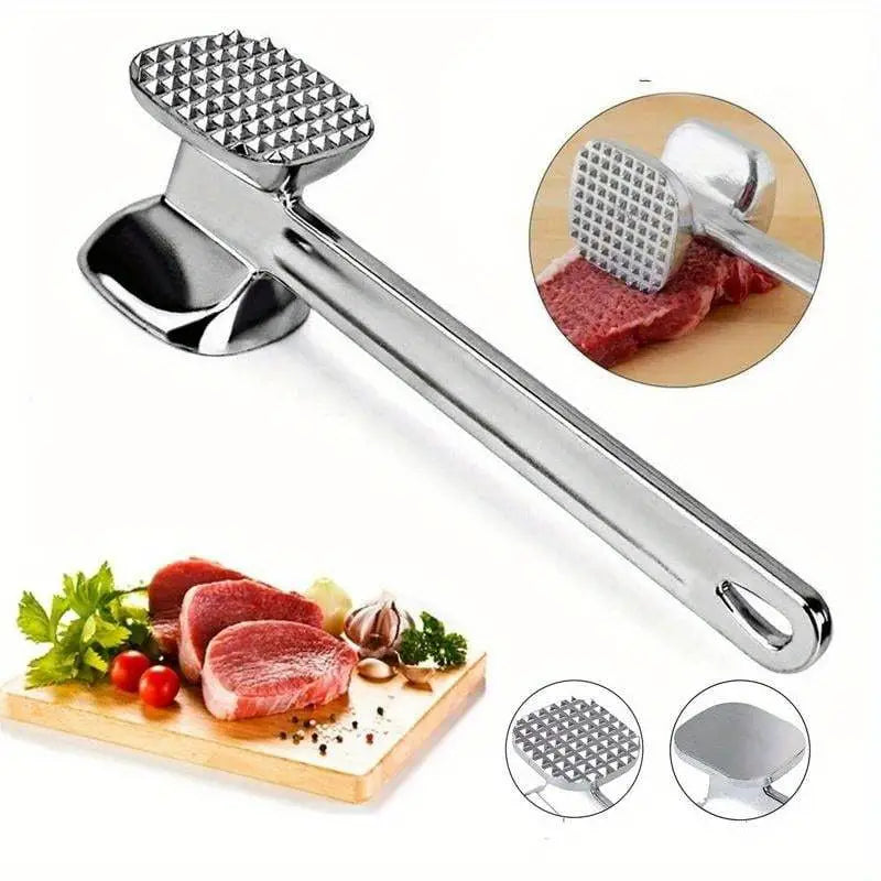 Dual-sided meat tenderizer hammer with ergonomic handl