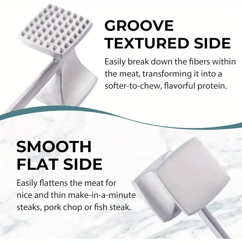 Dual-sided meat tenderizer hammer with ergonomic handl