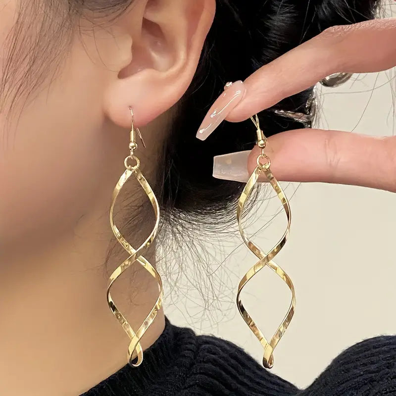 Gold Hollow Spiral Pendant Earrings