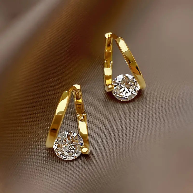 2PCS Elegant 14K Gold Plated Zirconia Stud Earrings