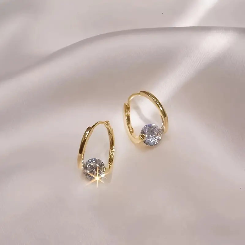 2PCS Elegant 14K Gold Plated Zirconia Stud Earrings