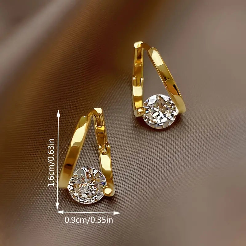 2PCS Elegant 14K Gold Plated Zirconia Stud Earrings