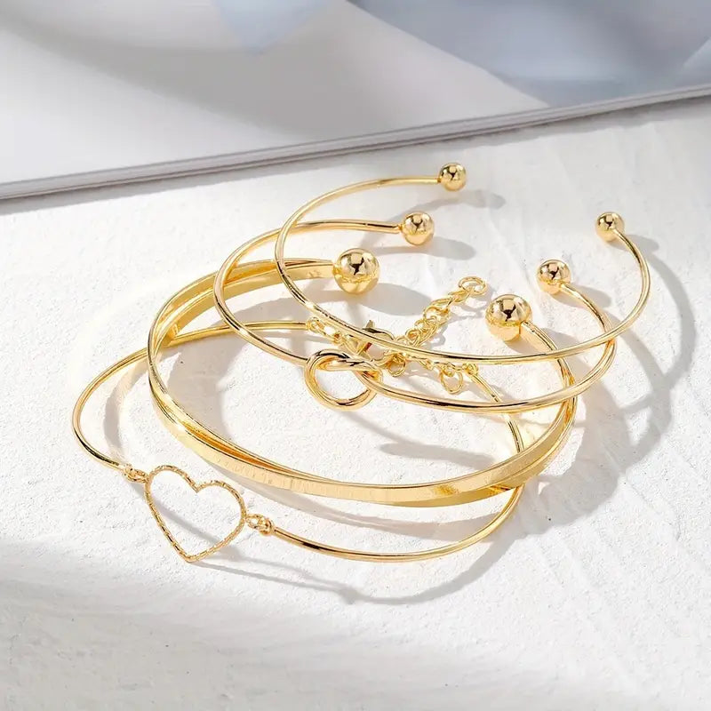 4PCS Stackable Golden Love Cuff Bangles