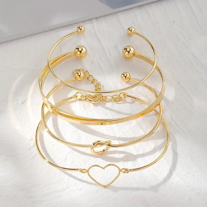 4PCS Stackable Golden Love Cuff Bangles