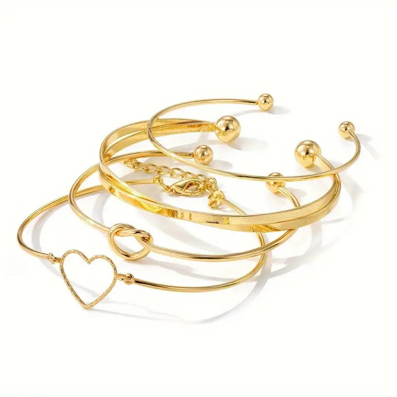 4PCS Stackable Golden Love Cuff Bangles