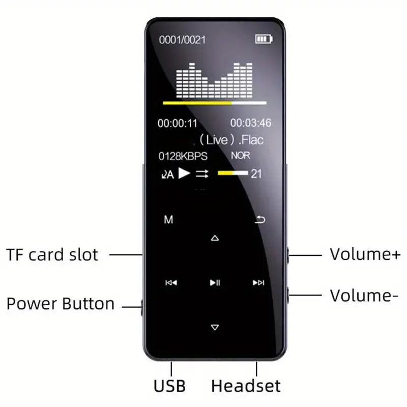 HiFi Bass MP3 player with FM radio and expandable memory