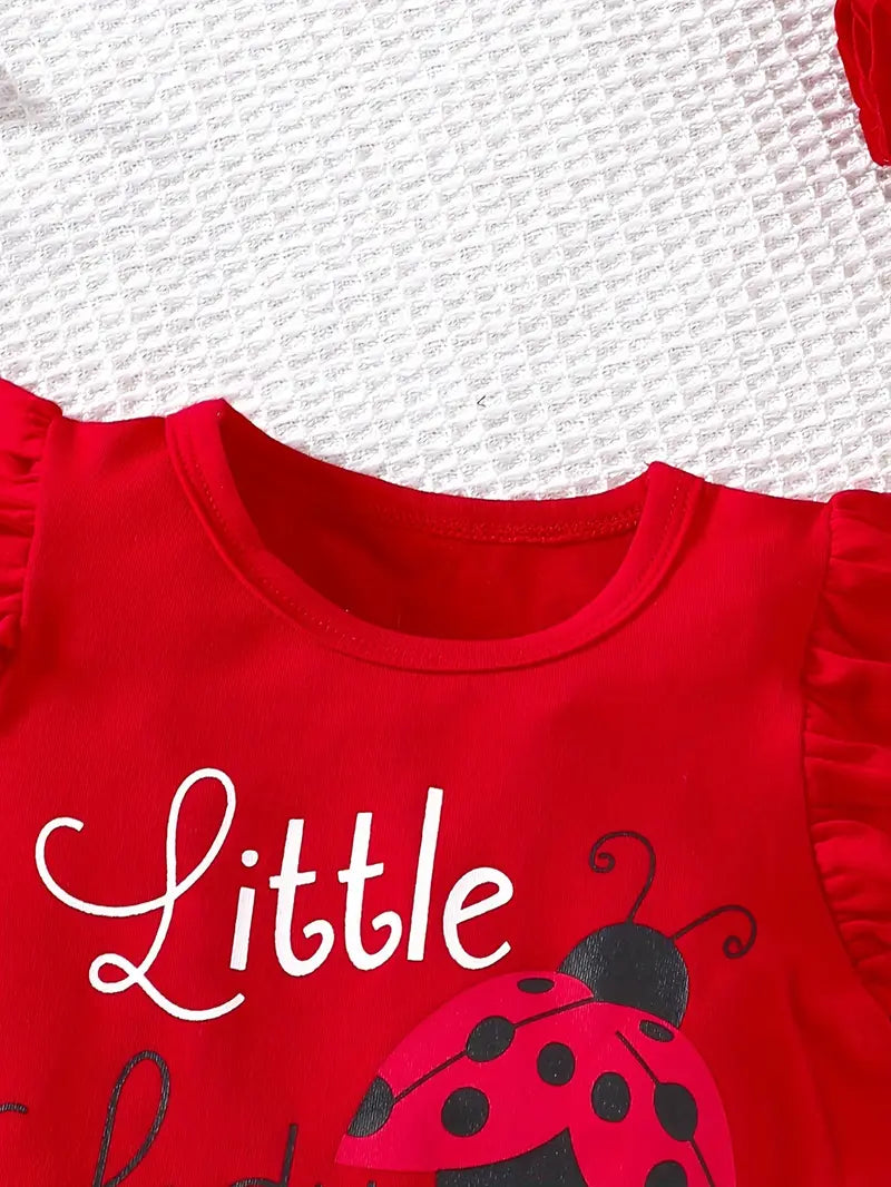 Baby girl ruffle sleeve T-shirt and ladybug shorts set