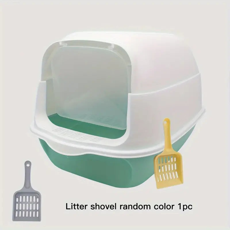 Fully enclosed cat litter box with shovel for odor control