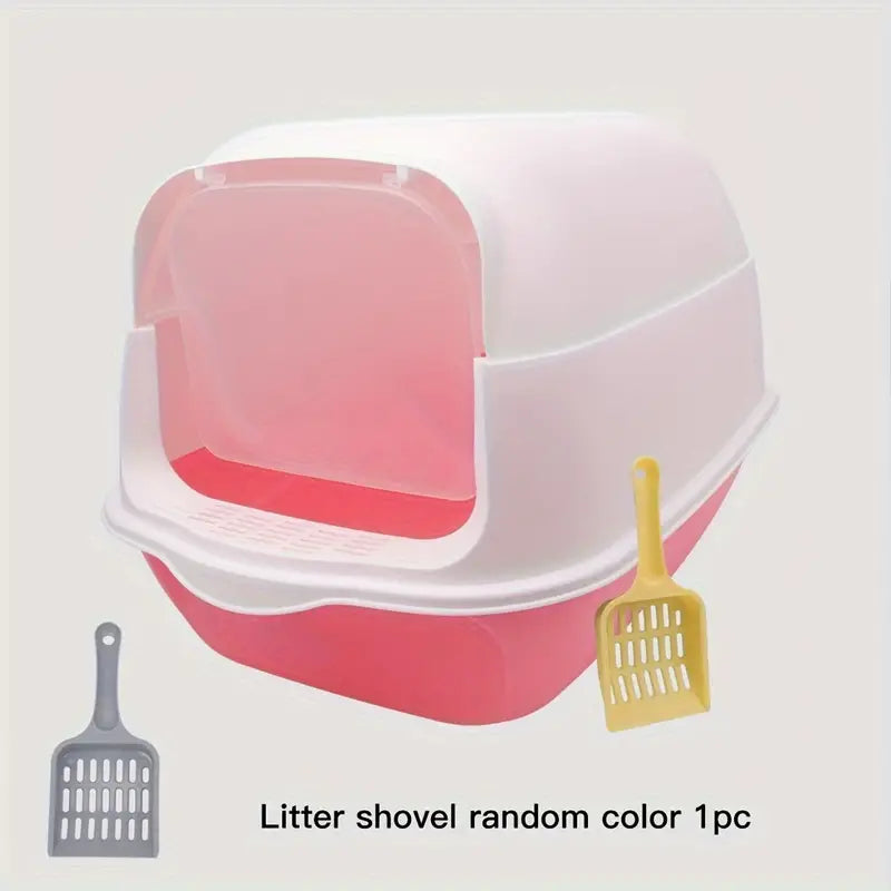 Fully enclosed cat litter box with shovel for odor control