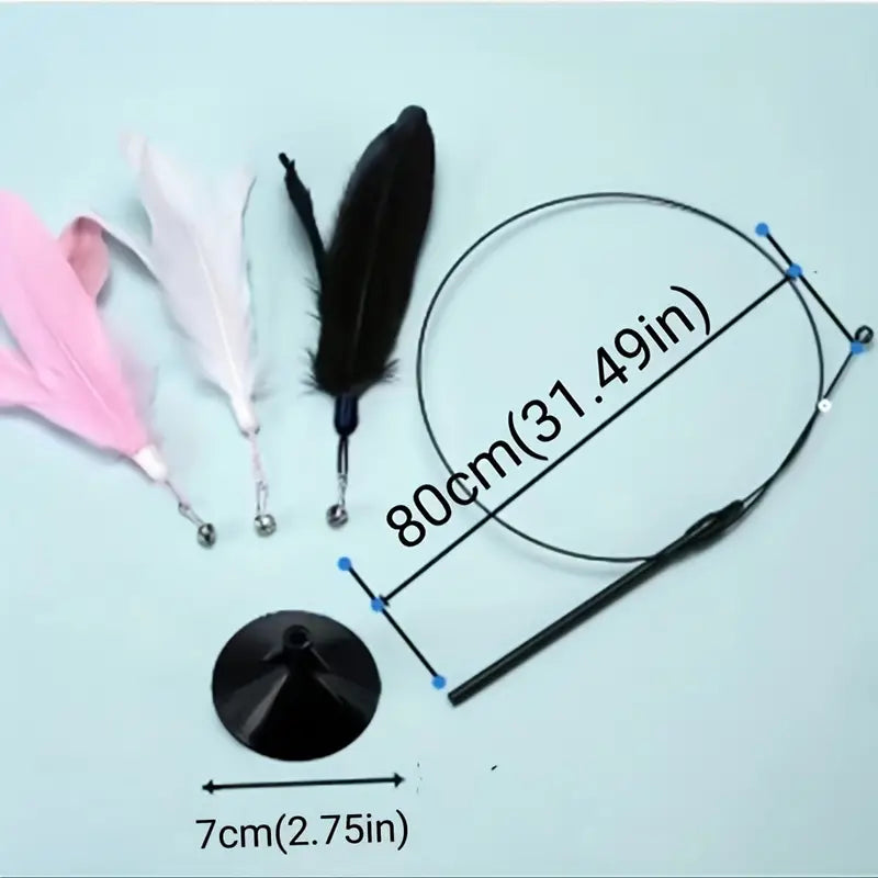 Interactive feather cat toy with suction cup and bell