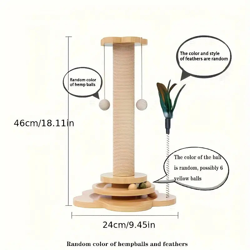 Premium Solid Wood Cat Scratching Post Turntable