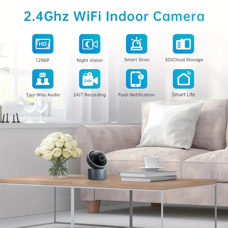 3MP Indoor Pan/Tilt Security Camera with Auto-Focus, AI Human/Pet Detection, Two-Way Audio, and 256GB TF Card Storage