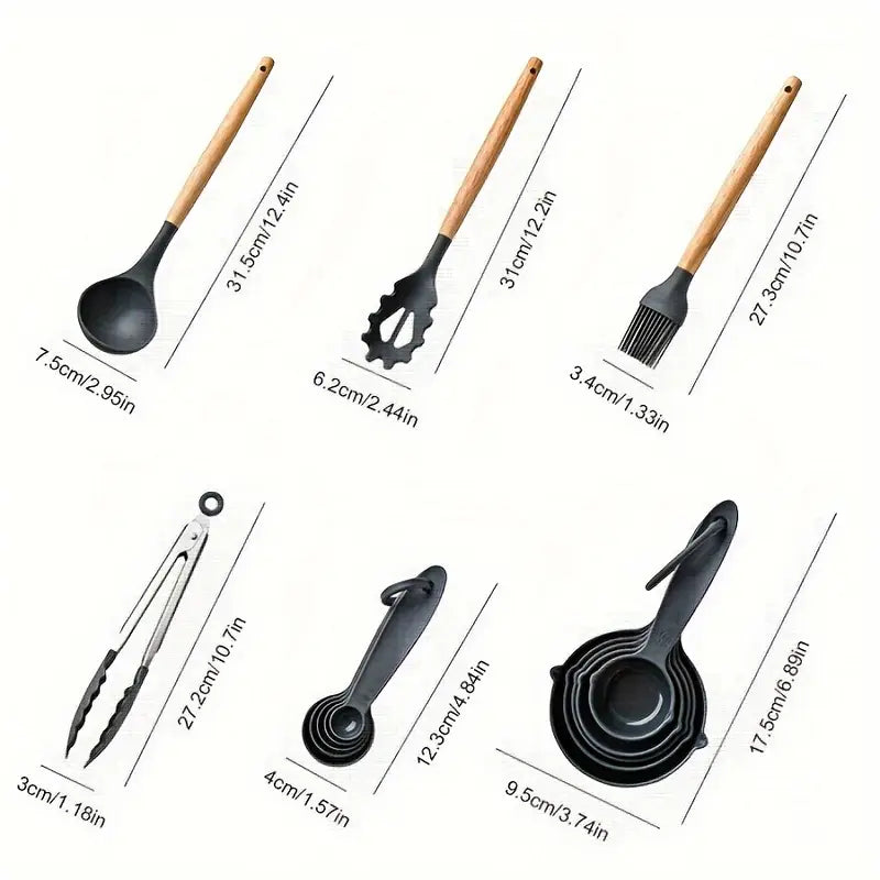 Silicone kitchen utensil set with BPA-free non-stick tools