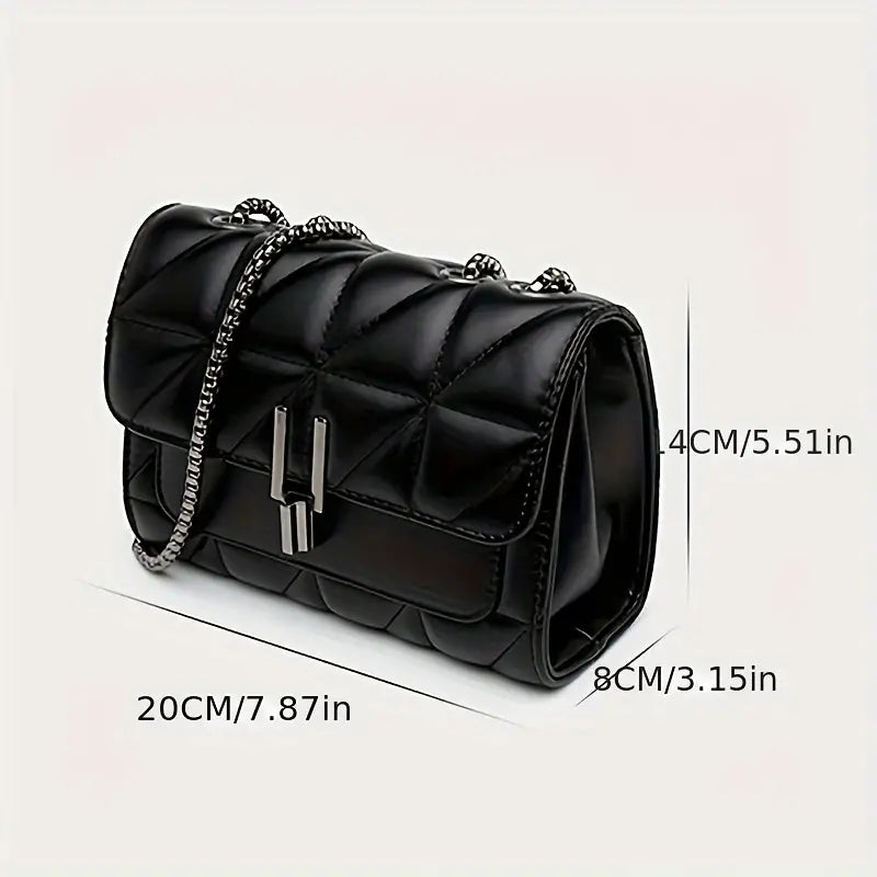 Quilted PU leather shoulder bag with chain strap and turn-lock closure