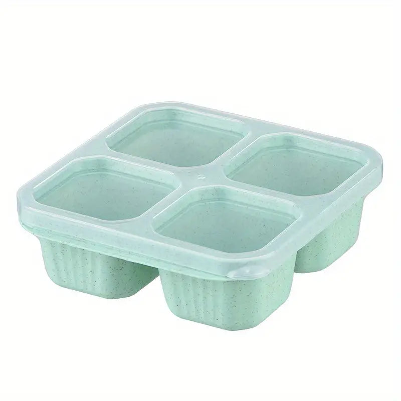 Bento snack container with 4 compartments and transparent lids