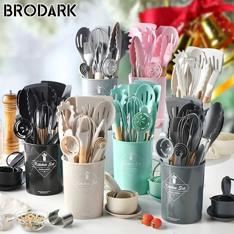 Silicone kitchen utensil set with BPA-free non-stick tools