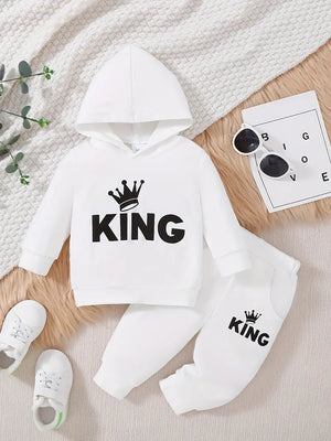 Baby Boy Hoodie with KING Print and Matching Pants Set