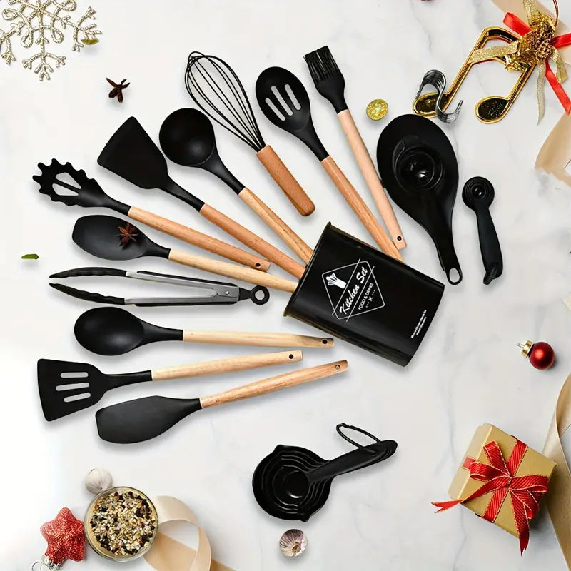 Silicone kitchen utensil set with BPA-free non-stick tools