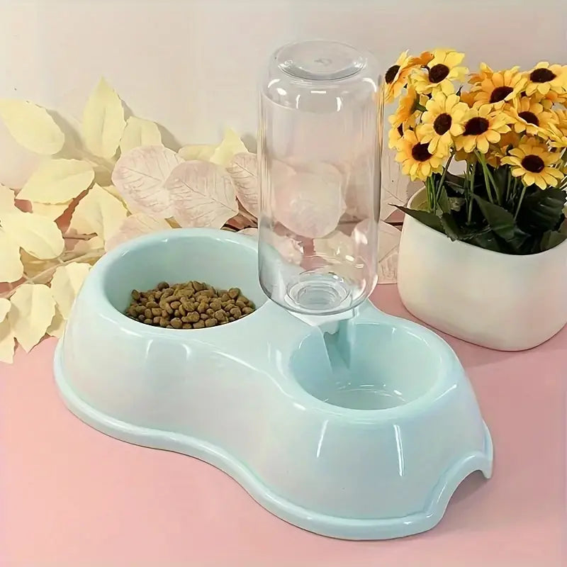 Dog water dispenser with food bowl in durable plastic