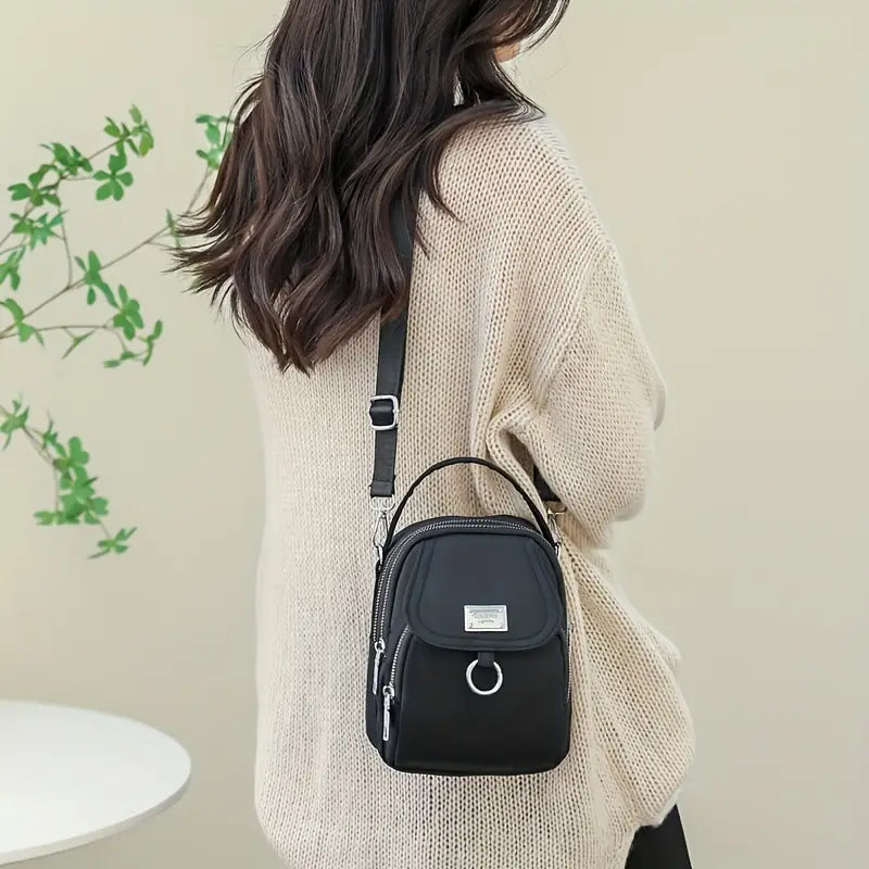 Solid Color Zipper Crossbody Bag