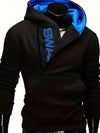 Men's Long Sleeve Letter Print Hoodie with Zipper Sloped Collar