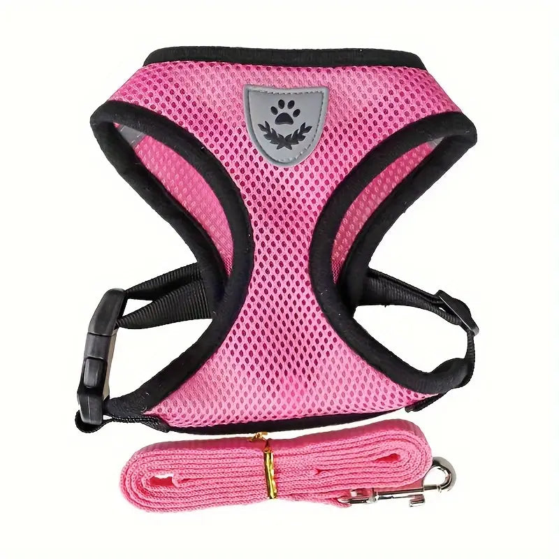 Breathable Mesh Dog Harness with Reflective Leash Set