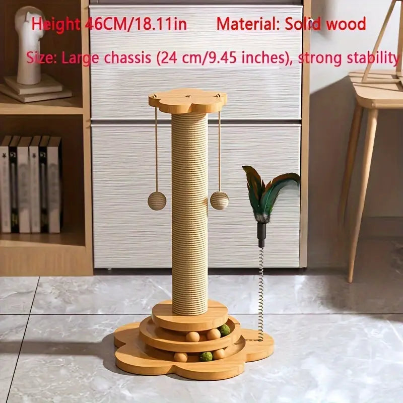 Premium Solid Wood Cat Scratching Post Turntable