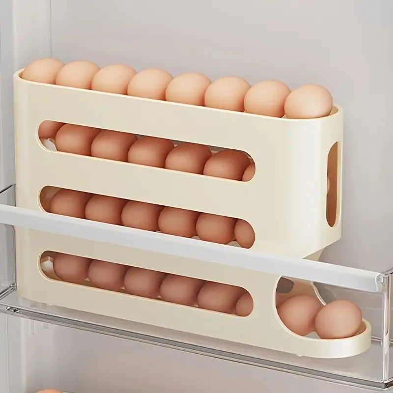 Large capacity rolling egg dispenser for fridge organization