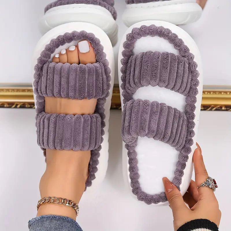 Soft plush double-strap slippers for cozy indoor comfort