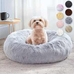 Fluffy donut cuddler bed with faux fur for pets