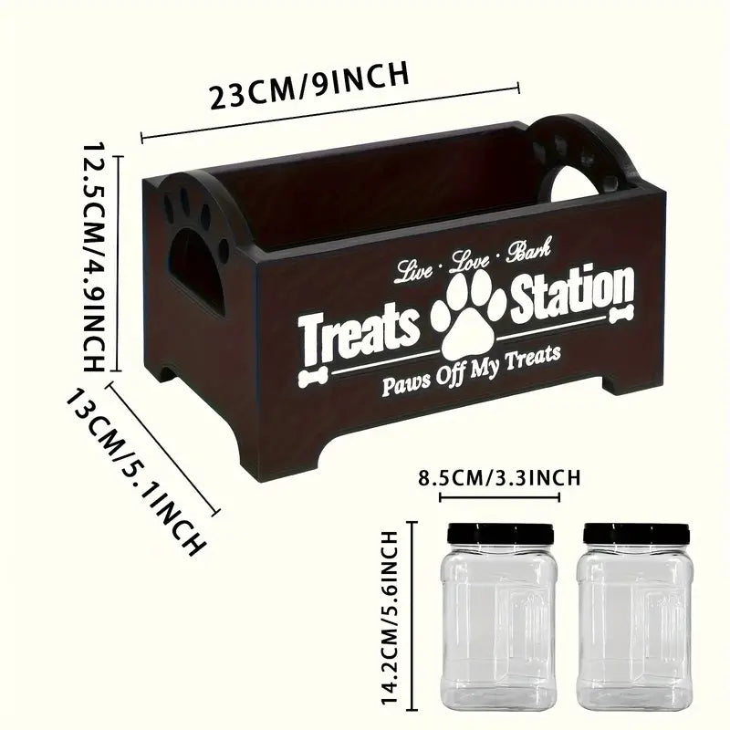 3pcs Wooden Dog Treat Holder with 2 Plastic Jars