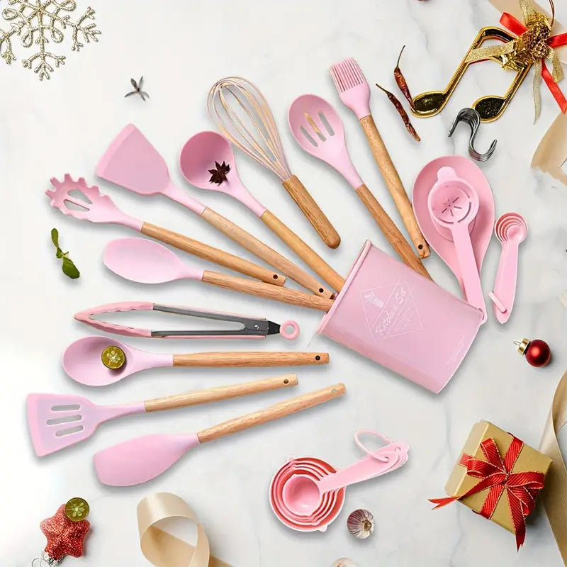 Silicone kitchen utensil set with BPA-free non-stick tools