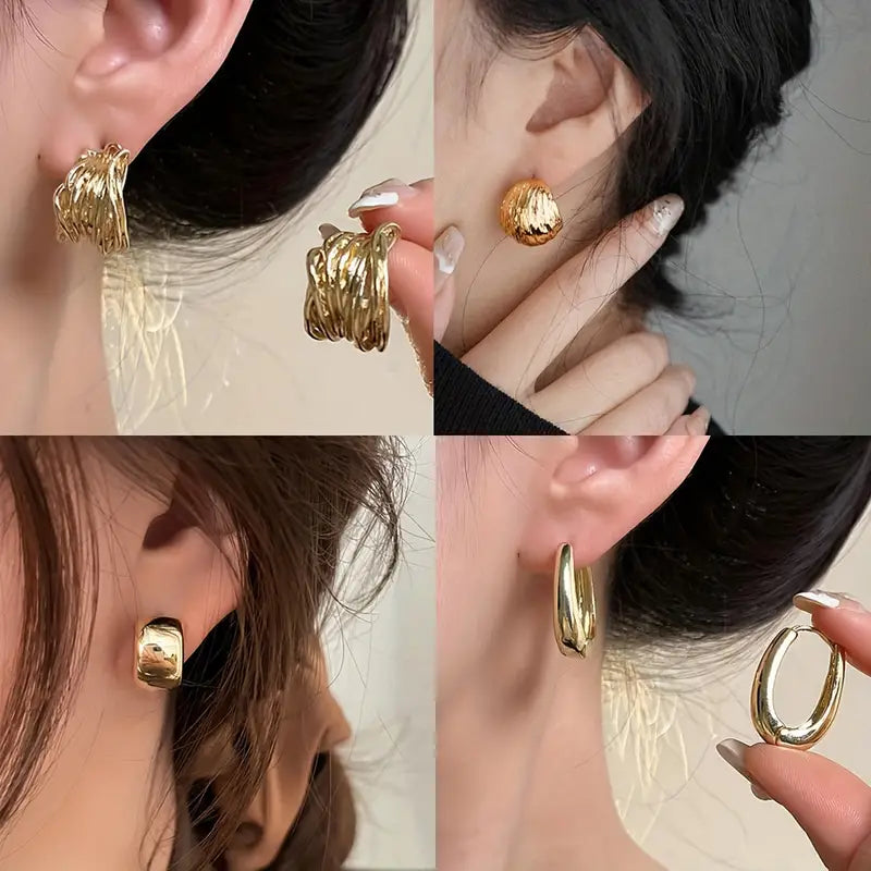 Golden geometric ring earrings with stainless steel hooks