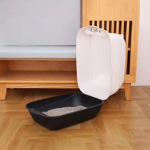 Fully enclosed cat litter box with shovel for odor control