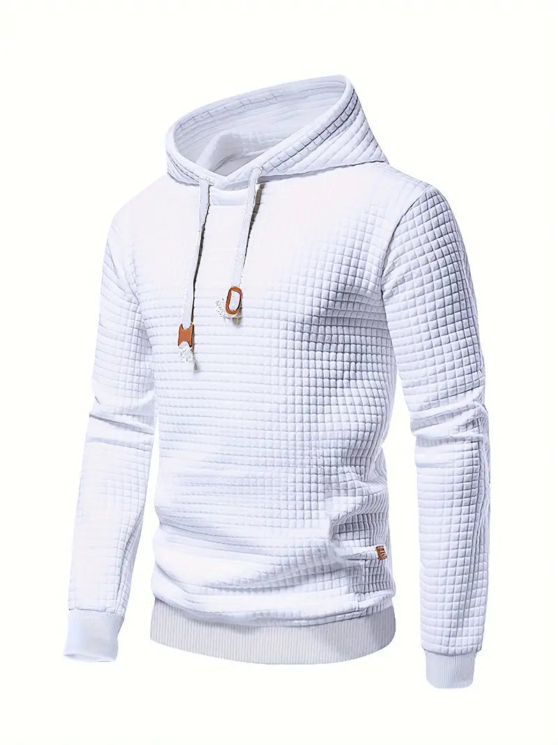 Waffle Pattern Solid Hoodie for Men