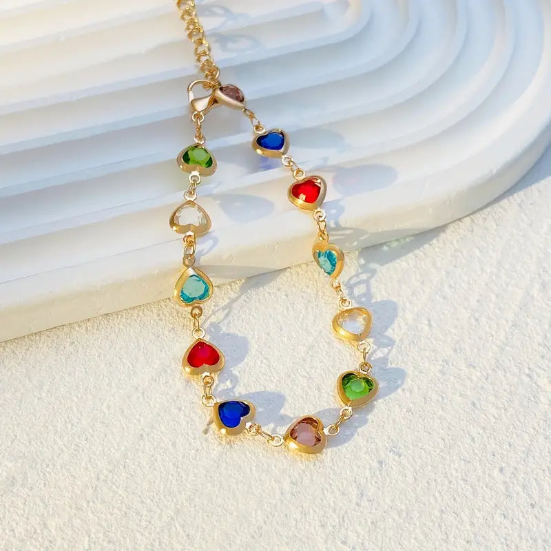 Colorful Shiny Cubic Heart Bracelet