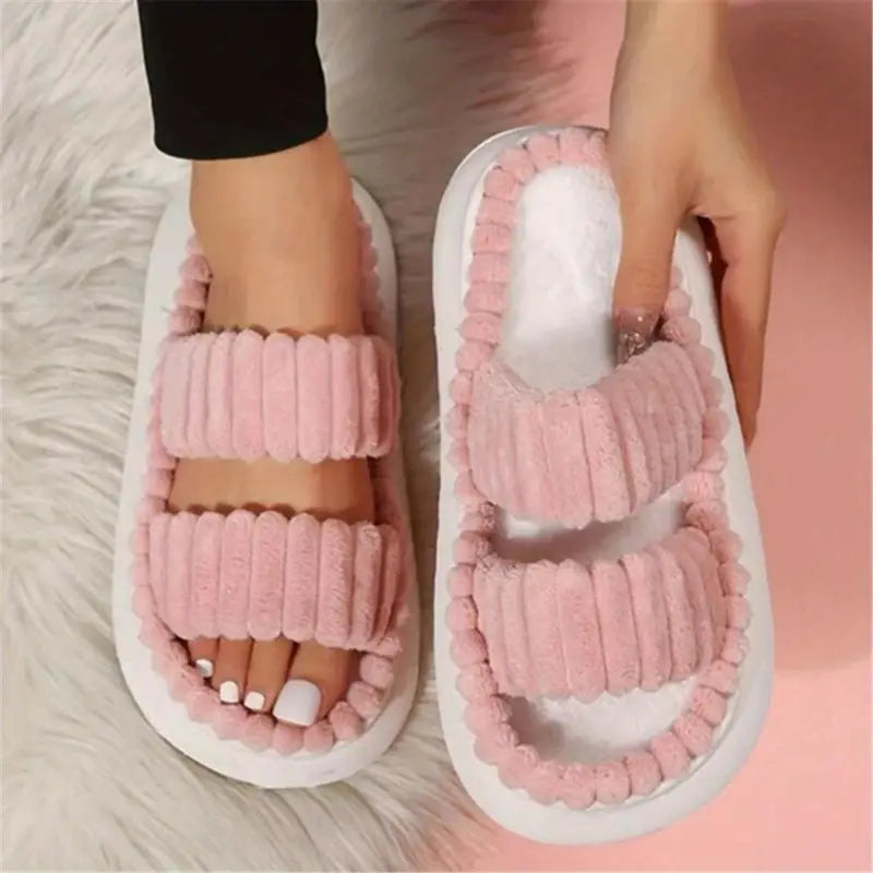 Soft plush double-strap slippers for cozy indoor comfort