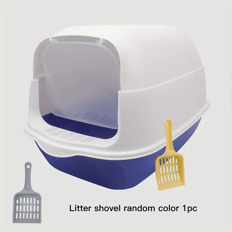 Fully enclosed cat litter box with shovel for odor control