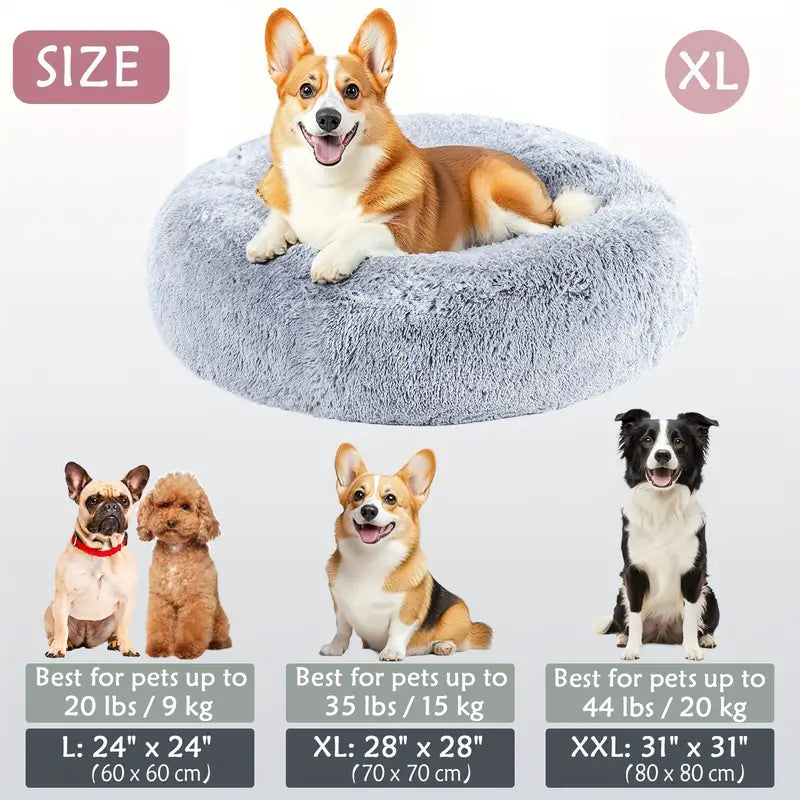 Fluffy donut cuddler bed with faux fur for pets