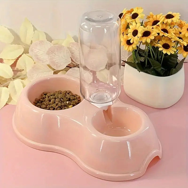 Dog water dispenser with food bowl in durable plastic