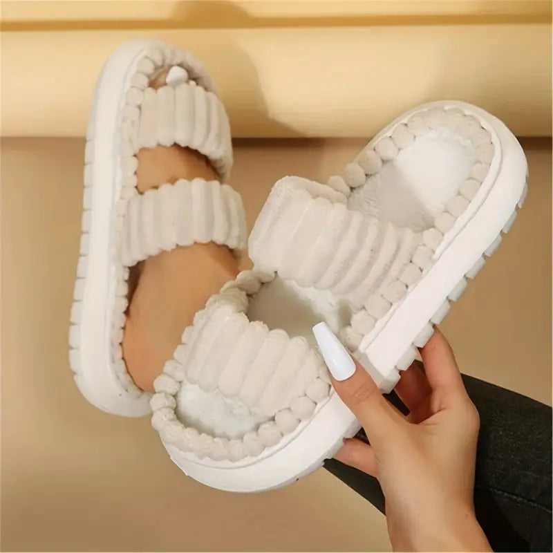 Soft plush double-strap slippers for cozy indoor comfort